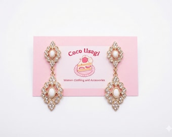 Vintage Style Opal & Crystal Dangle Earrings • Gold Victorian Jewelry • Bridgerton Royal Core Aesthetic • Elegant Bridal Wedding Guest Gift