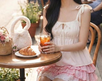 Beige Milkmaid Cami Top with Tie-Front Detail • Adjustable Straps • Coquette Soft Girl Aesthetic • Summer Essential Blouse