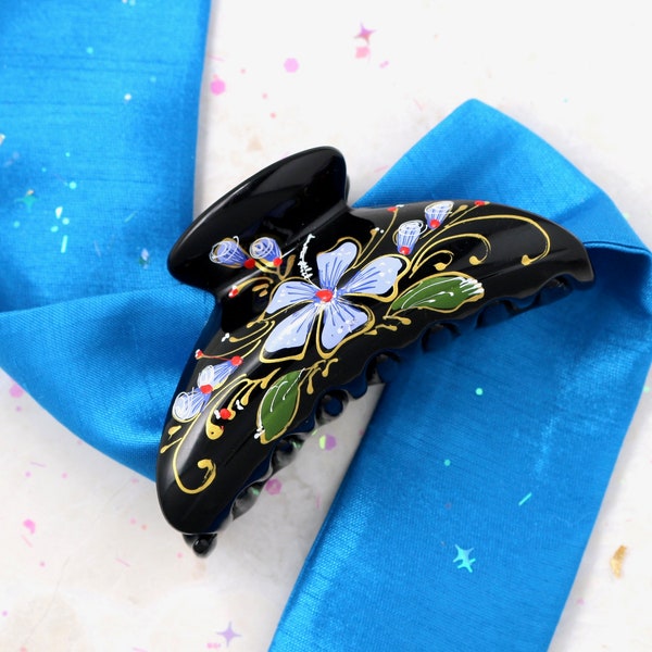 Large Squeeze, Painted clip, hand painted, Kimono Clip, painted hair clip, hair accessory, French Style hair clip, cherry blossom, floral