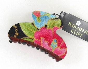 Kimono Clip, Vintage Kimono, hair accessory, French Style hair clip, Chirimen fabric, Japanese fabric, cherry blossom, floral