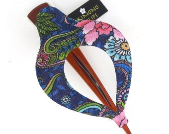 Harp large,Kimono Clips, Vintage Kimono, hair accessory, French Style hair clip, Chirimen fabric, Japanese fabric, violet