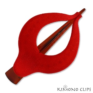 Harp large, red, Vintage Kimono, hair accessory, French Style hair clip, Chirimen fabric, Japanese fabric,