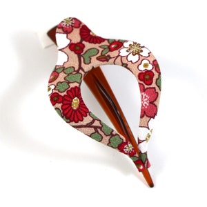 Kimono Clip, LARGE HARP, Vintage Kimono, hair accessory, French Style hair clip, Chirimen fabric, Japanese fabric, cherry blossom