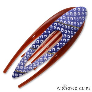 Large Arch, Blue, Kimono Clip, Vintage Kimono, hair accessory, French Style hair clip, Chirimen fabric, Japanese fabric,