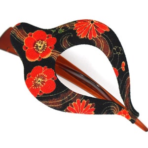 Kimono Clip, LARGE HARP, Vintage Kimono, red, hair accessory, French Style hair clip, Chirimen fabric, Japanese fabric,