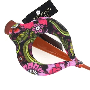 Mittelgroße Harfe, Kimono Clips, Vintage Kimono, Haar-Accessoire, Chirimen Stoff, japanischer Stoff, mit Stoff überzogene Haarspange