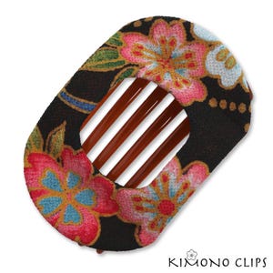 Kimono Clip, Vintage Kimono, hair accessory, French Style hair clip, Chirimen fabric, Japanese fabric, floral, cherry blossom