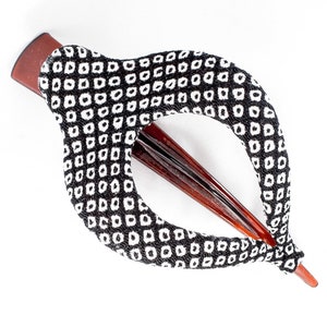 Harp large, Vintage Kimono, hair accessory, French Style hair clip, Chirimen fabric, Japanese fabric, black and white