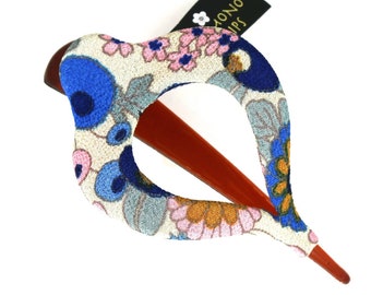 Medium Harp, Kimono Clip, Vintage Kimono, hair accessory, French Style hair clip, Chirimen fabric, Japanese fabric, floral,