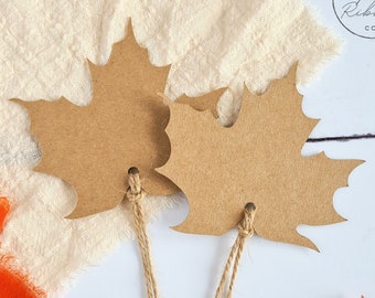 Kraft Maple Leaf Gift Tags | Pack of 6 | Blank Autumn Leaves with Twine | Fall Gift Labels | Rustic Wedding Favour Tags | Thanksgiving Decor