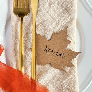 Autumn Leaf Wedding Place Cards in Kraft Brown | Personalised Fall Place Cards | Autumn Place Cards | Autumn Wedding Decor
