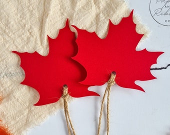 Red Maple Leaf Gift Tags | Pack of 6 | Blank Autumn Leaves with Twine | Fall Gift Labels | Rustic Wedding Favour Tags | Thanksgiving Decor