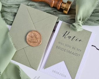 Bridesmaid Proposal Cards | Mini Will You Be My Bridesmaid Cards | A7 Moss Green Wedding Party Cards