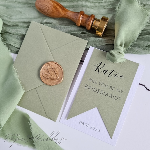 Bridesmaid Proposal Cards | Mini Will You Be My Bridesmaid Cards | A7 Moss Green Wedding Party Cards