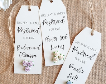 10 Wedding Reserved Seat Tag / Reserved Sign ideal for Rustic Wedding Decor. Ceremony Seating Plan in a Country Style with Rose & Twine