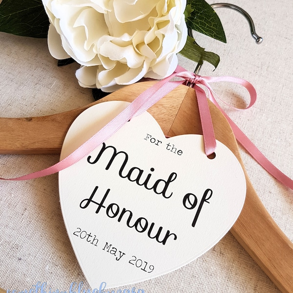 Wedding Hanger Tags for Bridesmaid Hangers or Bride Hanger. Heart Shaped Wedding Tags ideal for Bridesmaid Gift, Bridesmaid Proposal.