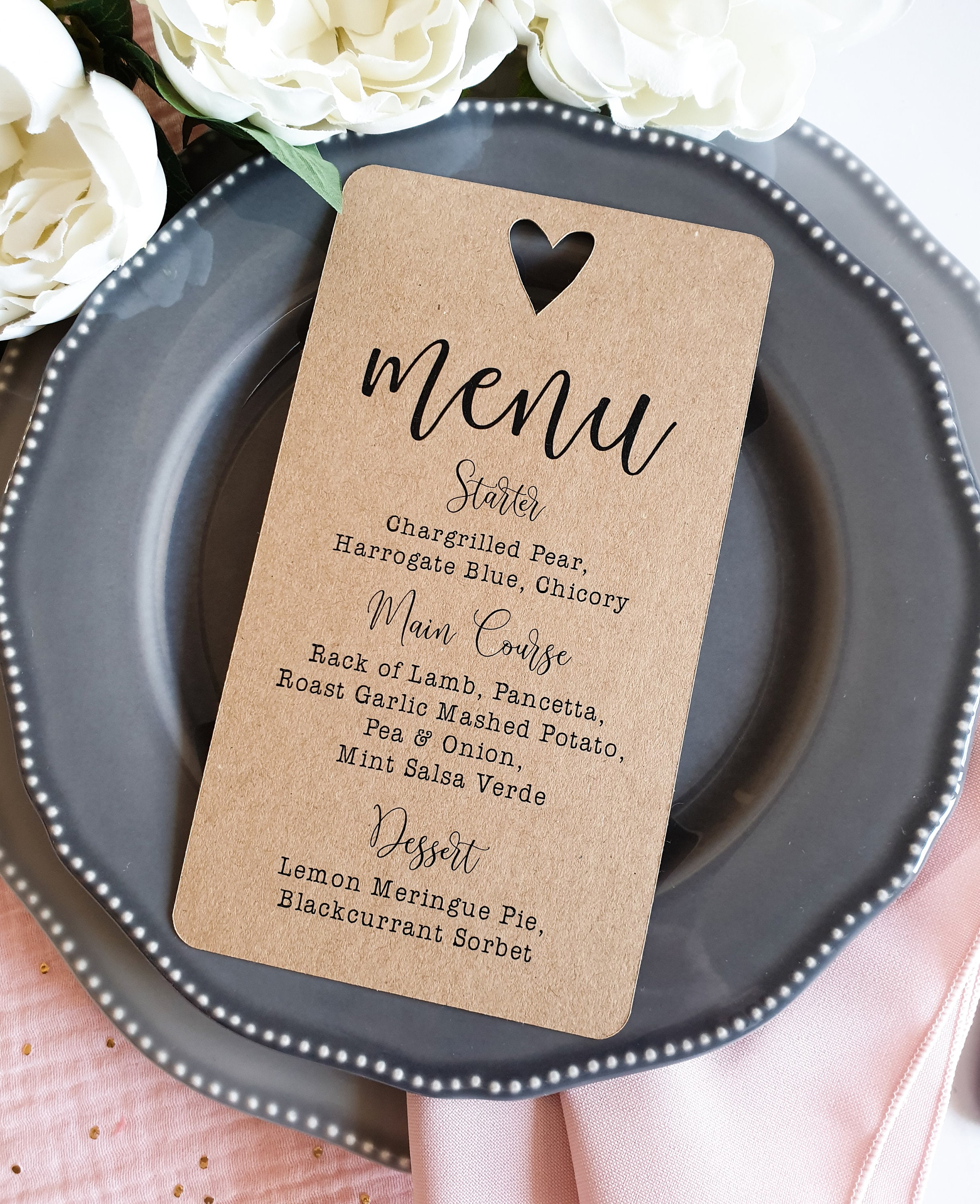 Heart Kraft Paper Menu