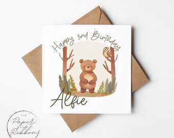 Personalised Woodland Animals Children's Birthday Card | Wild One Birthday Card | 1st Birthday Card | 2nd Birthday Card | Bear Birthday Card
