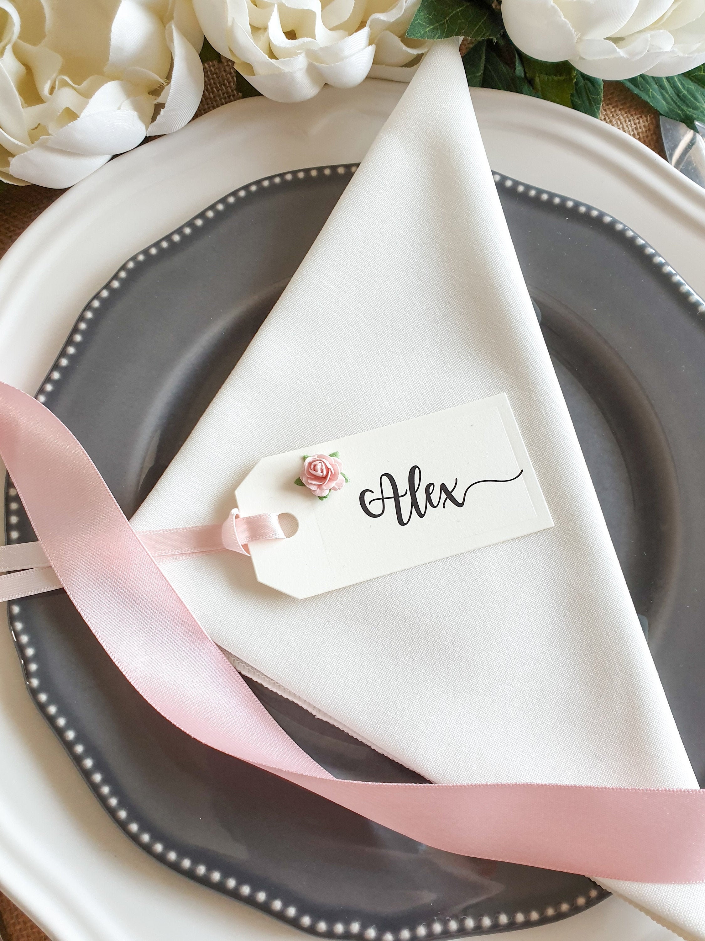 Minimalist Pink Wedding Place Cards, Rustic Pink Name Tags
