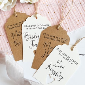 Twine Wedding Reserved Seat Signs for Rustic Wedding Ceremony Decor. Cream and Kraft Wedding Reserved Tags, Fully Personalised and Printed.