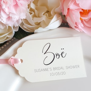Bridal Shower Place Card Tags, Hen Party Place Names. Cream & Pink Luggage Tags for Bridal Shower Decoration.