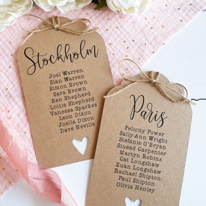 Etiquetas para equipaje, plan de mesa para bodas. Etiquetas para el plan de asientos. Etiquetas grandes de estilo rústico para decoración de bodas campestres.