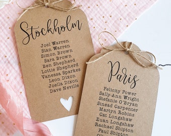 Luggage Tag Table Plan for Wedding. Seating Plan Tags. Rustic Style Large Tags for Country Style Wedding Decor.
