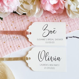 Glitter Bridal Shower Place Card Tags, Hen Party Place Names. Cream & Pink Luggage Tags for Bridal Shower Decoration.