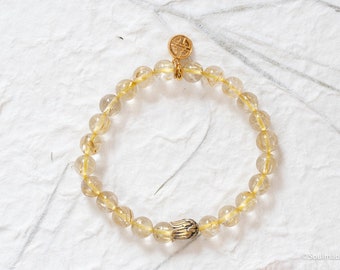 REFLECTION Rutilated Quartz Crystal Bracelet - Golden Yellow Bracelet - Venus Hair Stone - Yoga Healing Bracelet - Boho Spiritual Jewelry