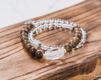 Agarwood & Clear Quartz Double Wrap Bracelet: Crown Chakra Mala