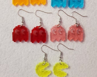 New Cute Original Video Game Inspired PAC-MAN And Ghost Dangle Earrings Jewelry
