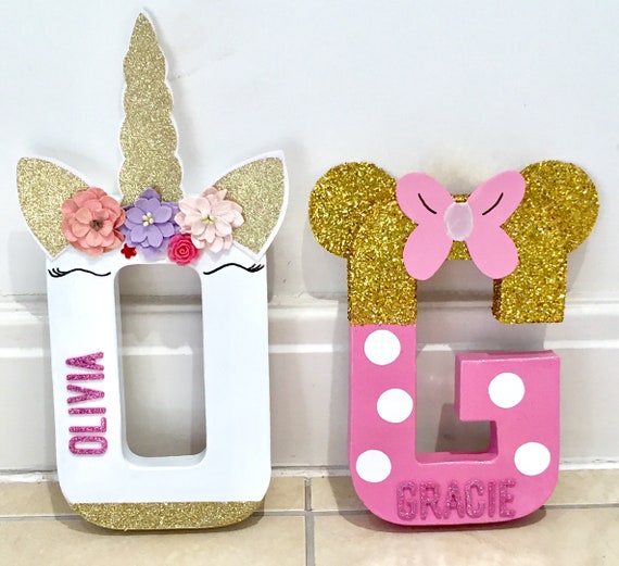 Unicorn Minnie Mouse Themed Letters Names Personalised Disney Pink Girls Gift Unicorn Bedroom Decor Kids Princess Glitter Children S