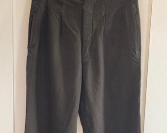 High waist, Japanese style, dark brown/black striped wool suit trousers. Small size.