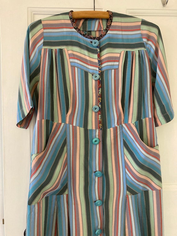 1930s work wear multi colour striped dress