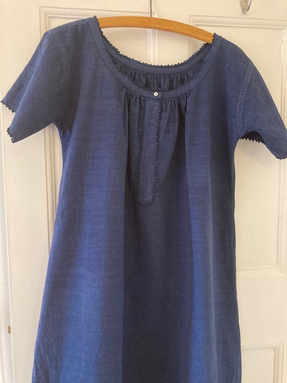 1910s antique dark blue French chemise paysanne wo