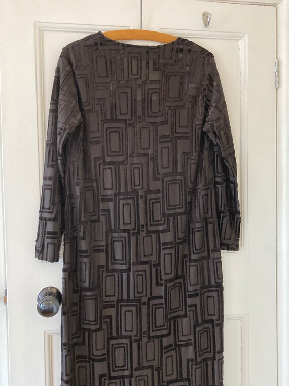 1980s black devoré fabric, long 20s style dress. … - image 6