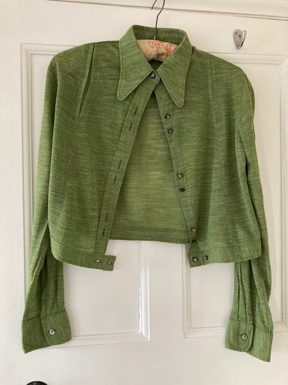 1970s beagle collar, sage green marl jersey croppe