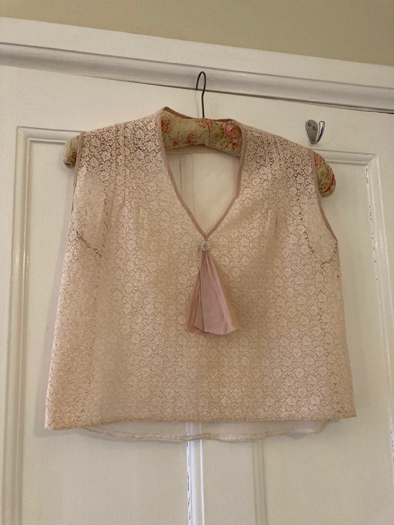 1930s pale pink lace dickie blouse. Small size. - image 1