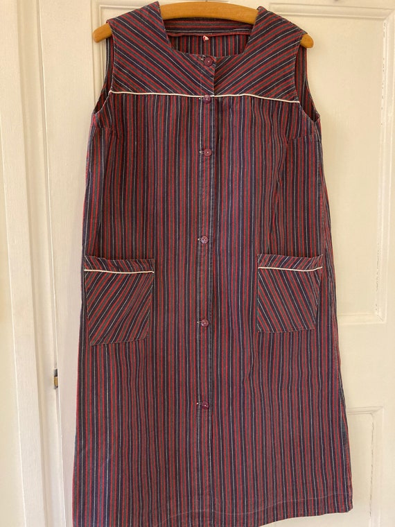 1940s striped work wear apron dress