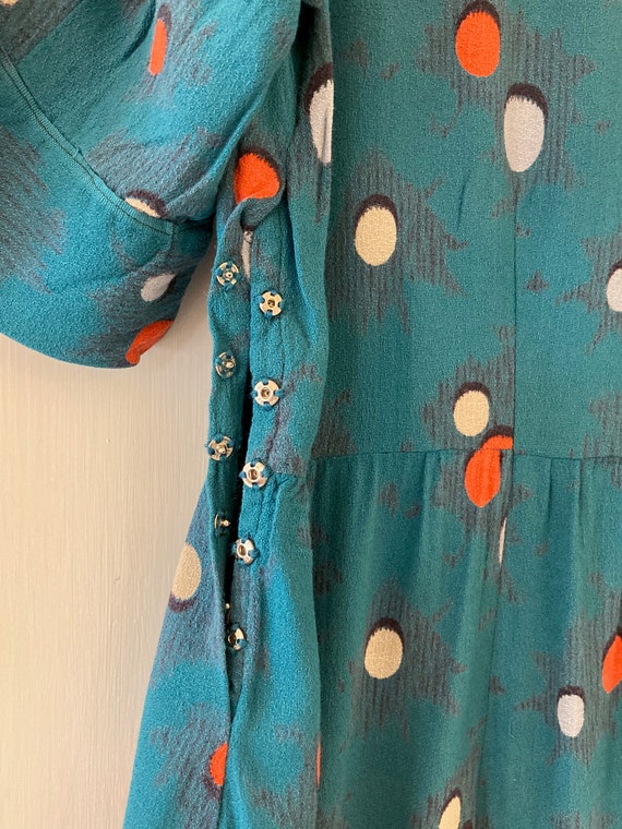 1940s teal spotted dress. Small size. - image 7