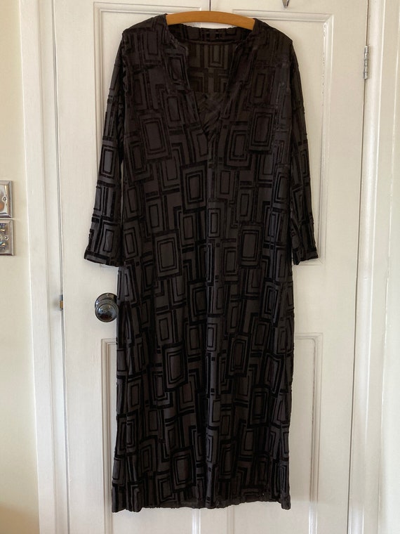 1980s black devoré fabric, long 20s style dress. … - image 2