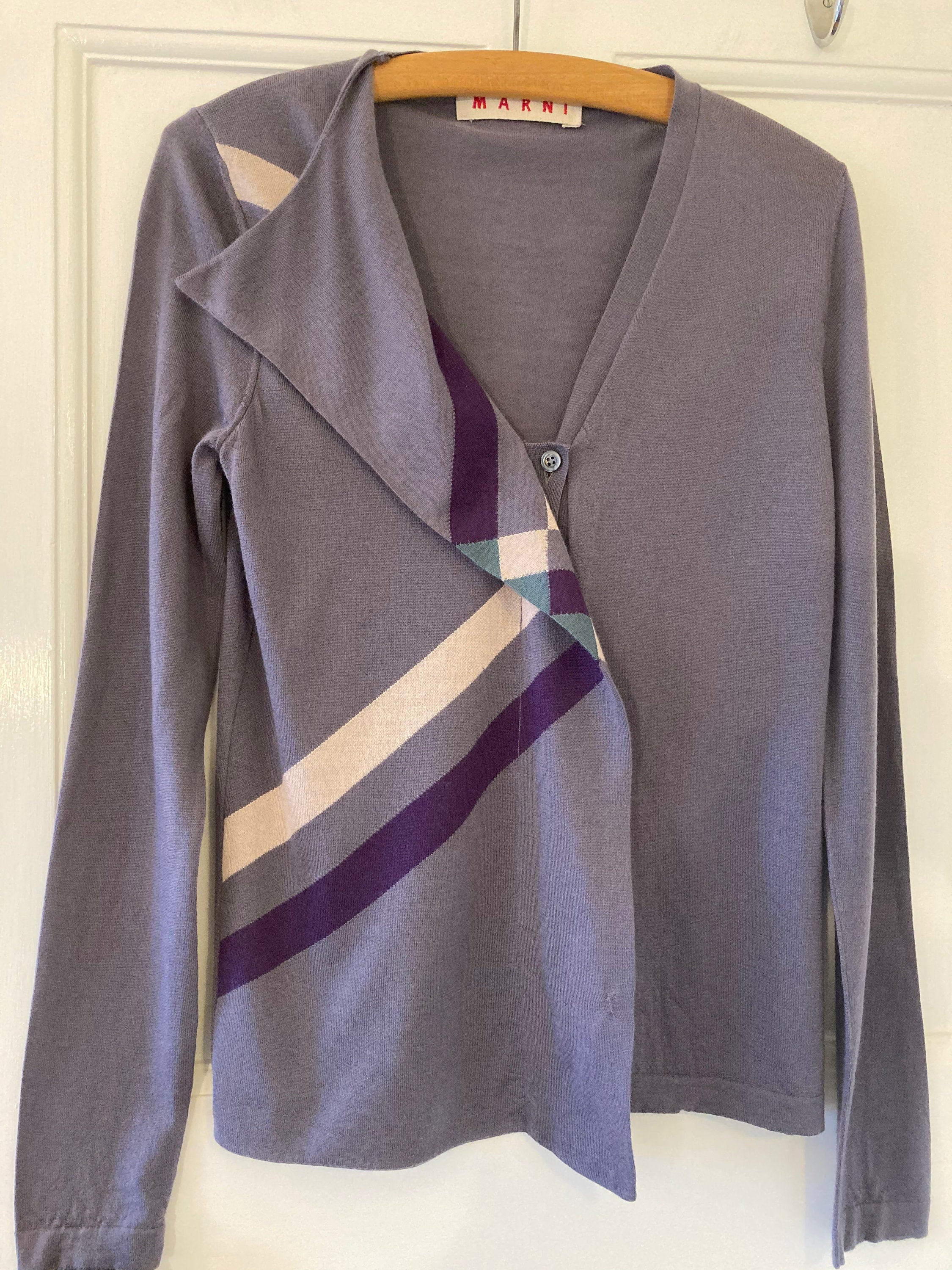 Marni, 1990s Marni muted purple/grey wool cardigan. Small size.