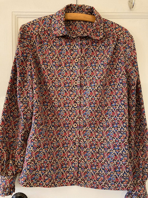 1980s paisley pattern Peter Pan collar blouse. Medium size. | Etsy