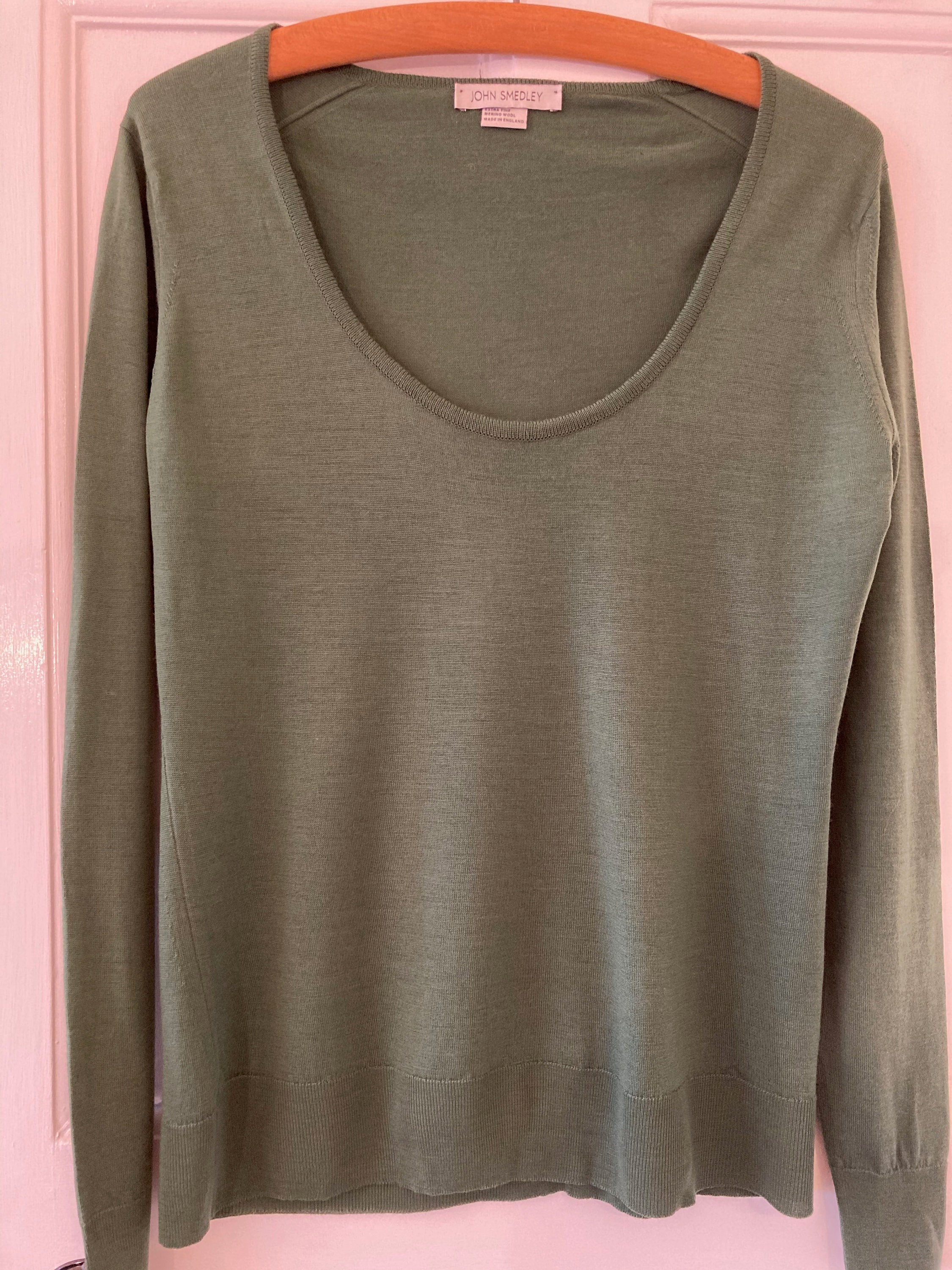 John Smedley, 1990s John Smedley, fern green, merino wool sweater. Small size.