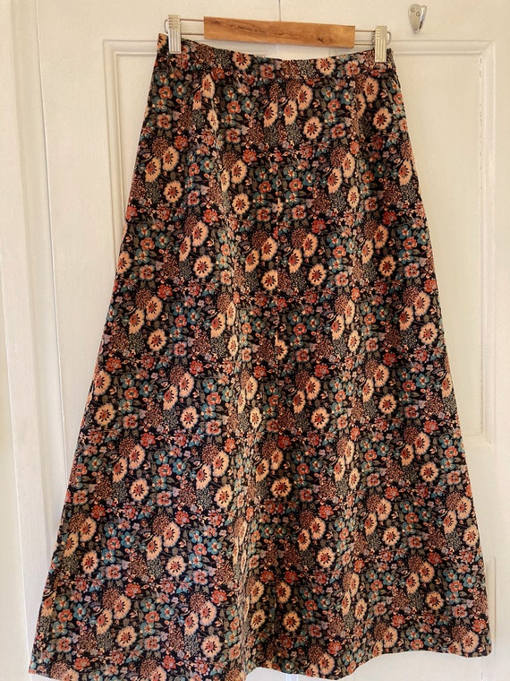 1970s cotton velvet floral maxi skirt