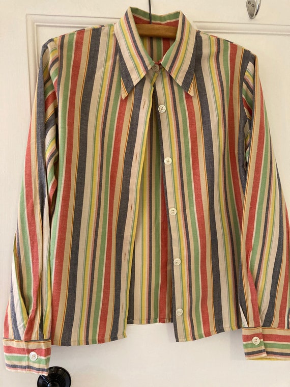 1970s multi colour striped dagger collar shirt