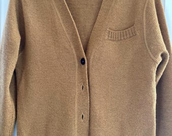 Margaret Howell ochre coloured wool, v-neck cardigan. Medium size.