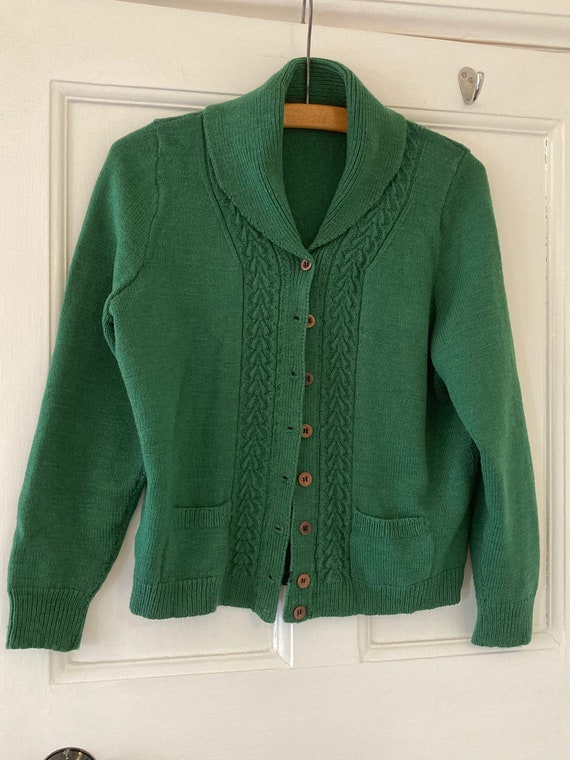 1940s hand knitted dark green wool cardigan