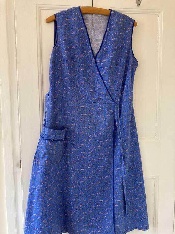 1940s periwinkle blue apron style cotton work wear