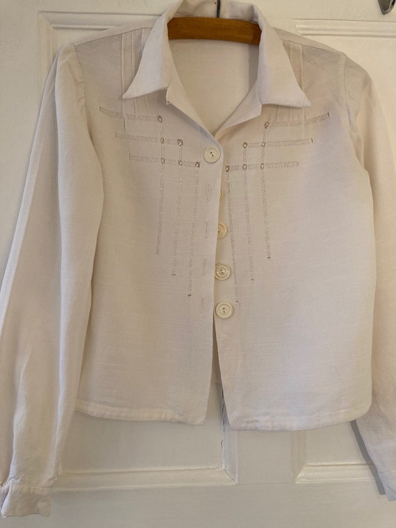 1940s drawn thread work cotton blouse